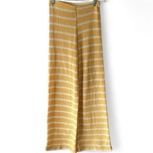 Zara Pants - Zara Womens Knit Wide Leg Pants Sz Small Yellow White Stripe High Rise